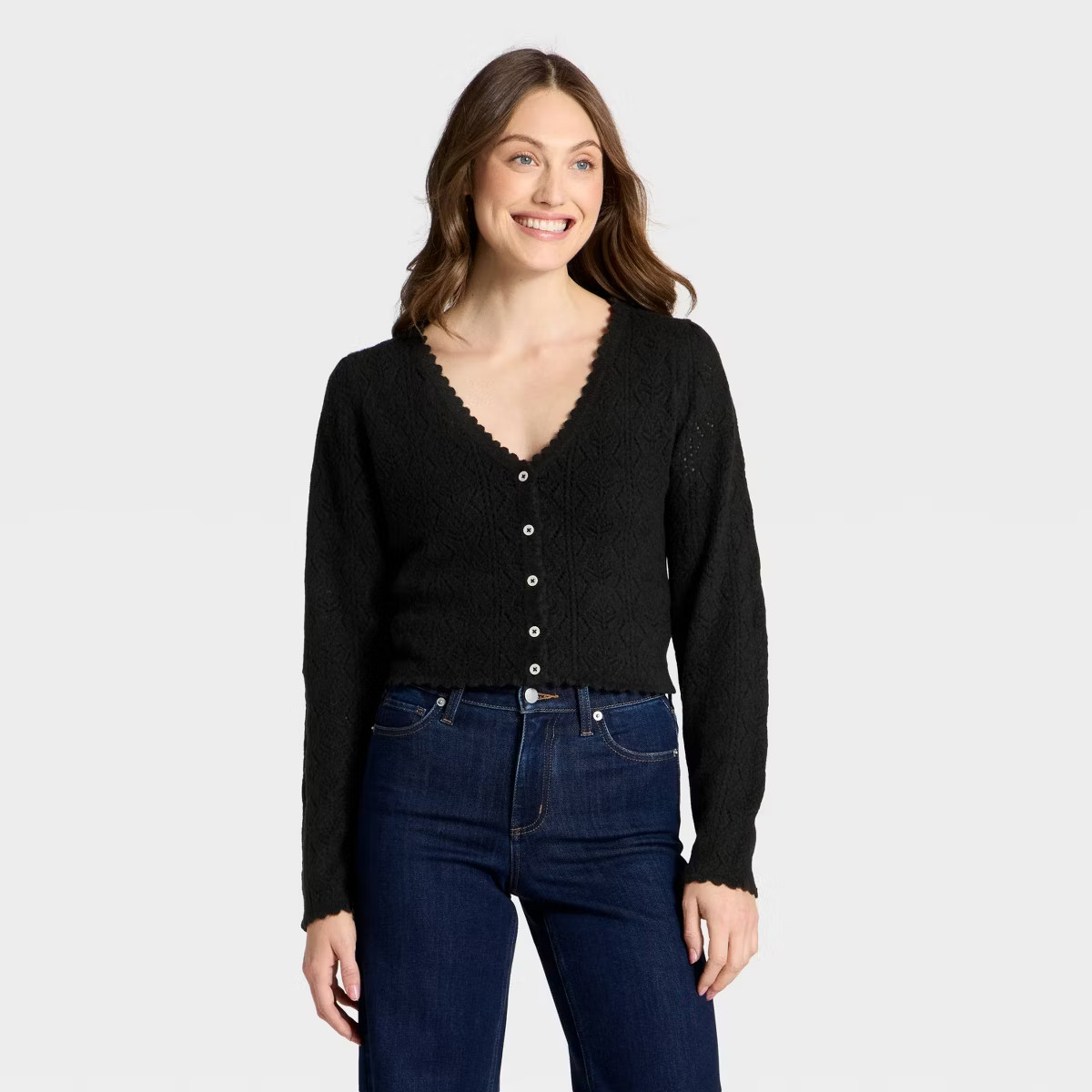 Women's Cozy Lace Cardigan Sweater - Universal Thread™ Light Gray L | Target