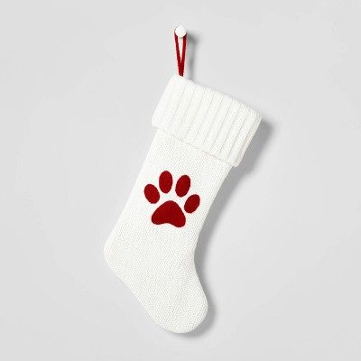 20" Knit Monogram Christmas Stocking White Paw Print - Wondershop™ | Target