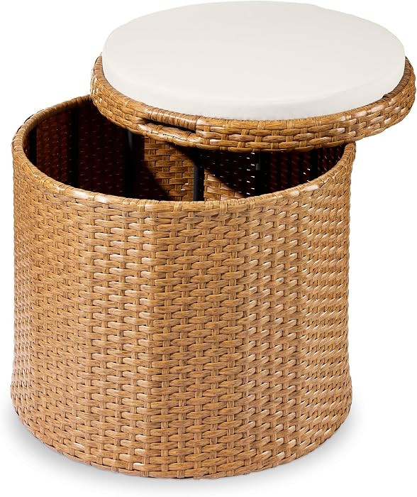 Best Choice Products Round Wicker Ottoman, Multipurpose Outdoor Furniture for Patio, Backyard, Ad... | Amazon (US)