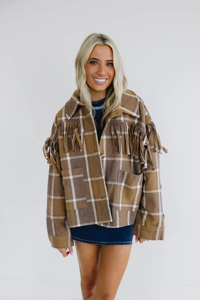 Saylor Fringe Jacket - Brown | Triple Threads
