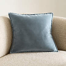 Relaxed Washed Organic Cotton Velvet 20"x20" Blue Throw Pillow Cover + Reviews | Crate & Barrel | Crate & Barrel