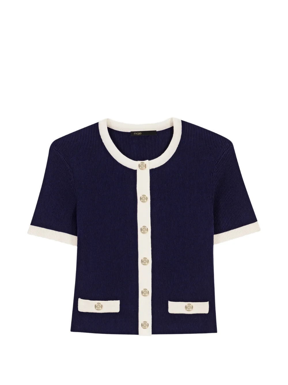 Maje Ribbed contrast-trim Cardigan | Blue | FARFETCH UK | Farfetch Global