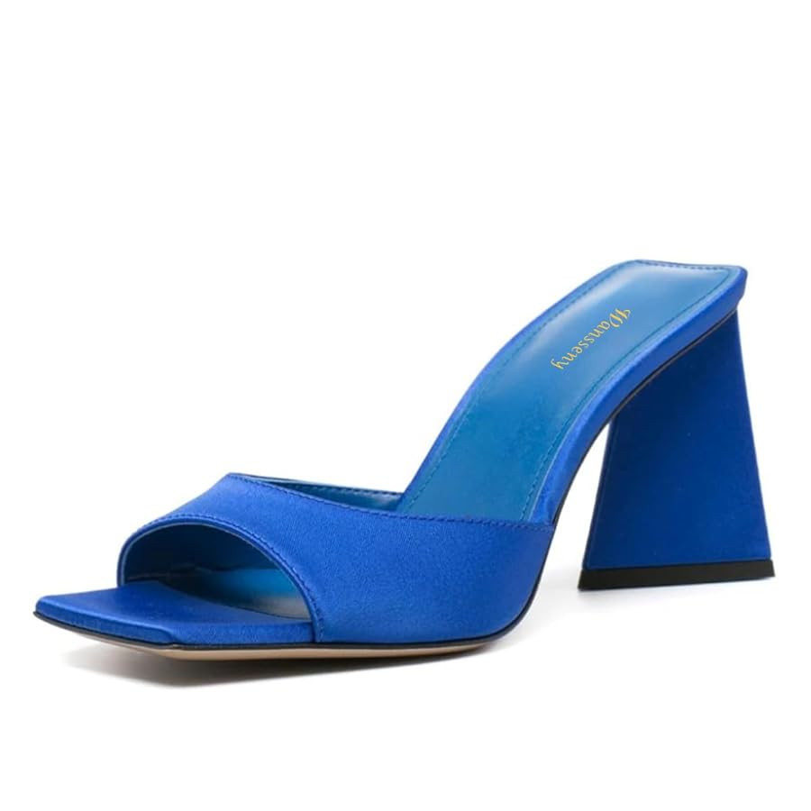 Women Chic Chunky High Heel Slip on Mules Open Square Toe Summer Casual Party Dating Sandals Size... | Amazon (US)