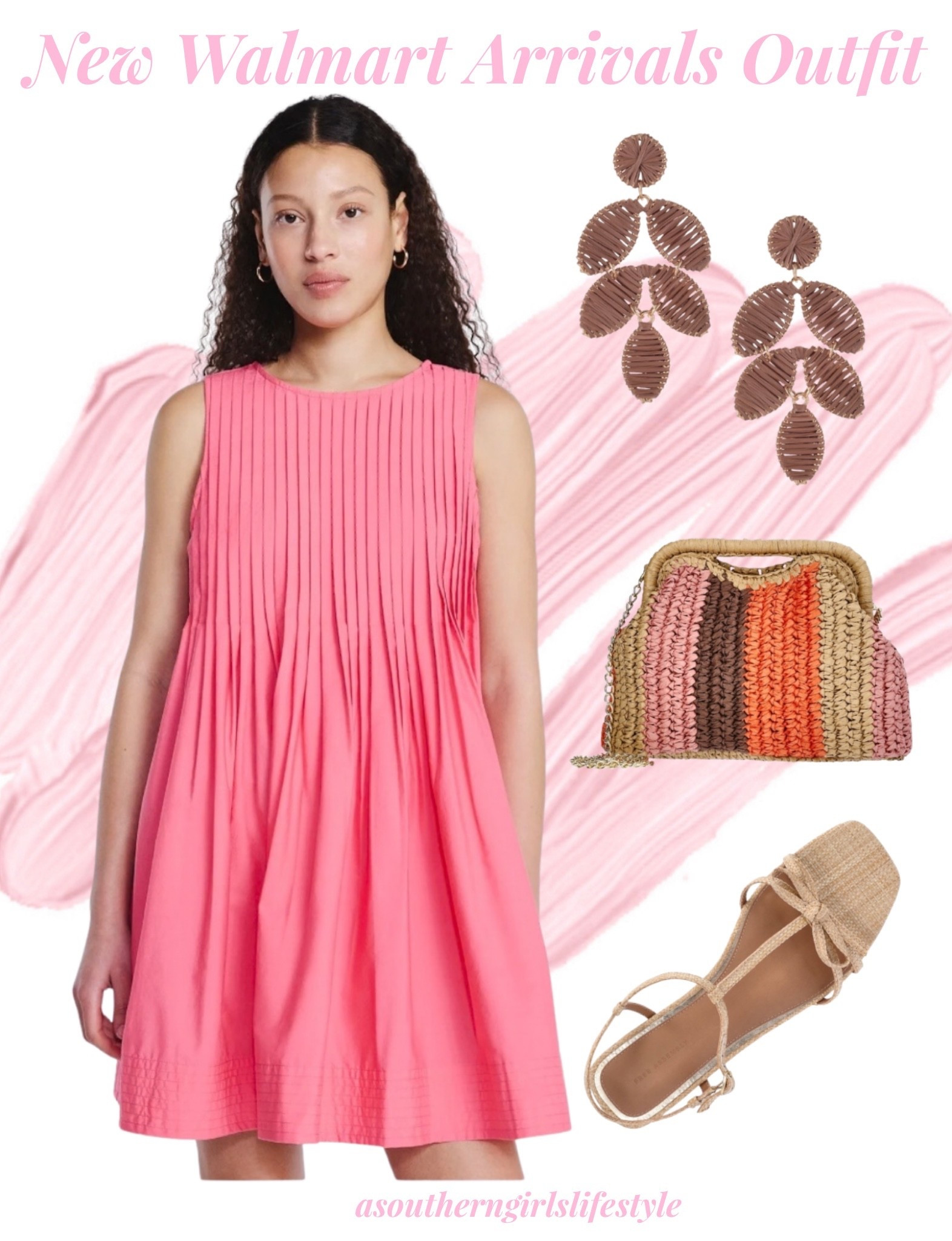 New Sweet Walmart Spring Arrivals - love the dress in the Pink & Yellow! The accessories work with both. 

Pink Sleeveless Pleated Dress (swipe for yellow), Raffia Leaf Earrings, Striped Straw Clutch & Raffia Bow Flat Sandals

Spring Dresses. Spring Outfits. Vacation Outfis Beach

#LTKPetite #LTKootd #LTKSeasonal