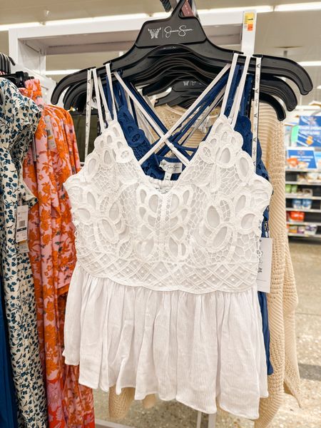 White crochet babydoll top with elastic back and straps, spring outfit, summer outfit, white top, Walmart

#LTKfindsunder50 #LTKstyletip #LTKFestival