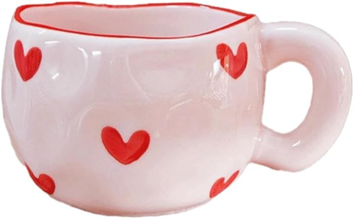 Hand-held cute coffee cup, home hand-painted creative cup - red glazed heart | Amazon (US)