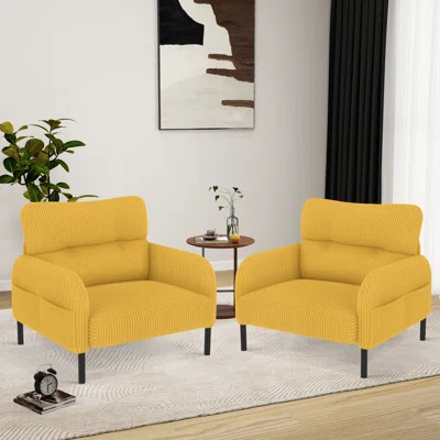 Corduroy Upholstered Armchair With Metal Legs Set Of 2(without Table) | Wayfair North America