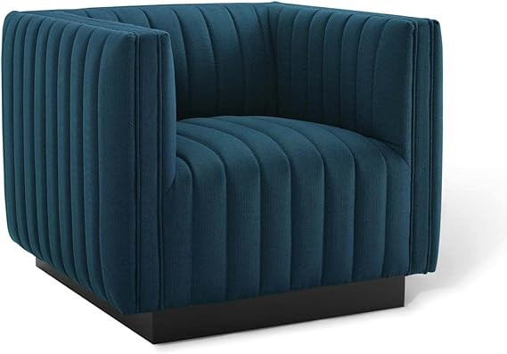 Modway Conjure Channel Tufted Upholstered Accent Armchair in Azure | Amazon (US)