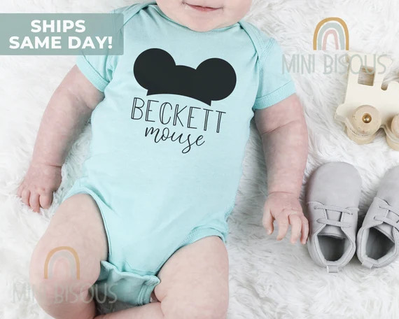 Personalized Mouse Baby Bodysuit, Cute Mouse Park Custom Bodysuit, Cute Name Gift , Theme Park Mo... | Etsy (US)