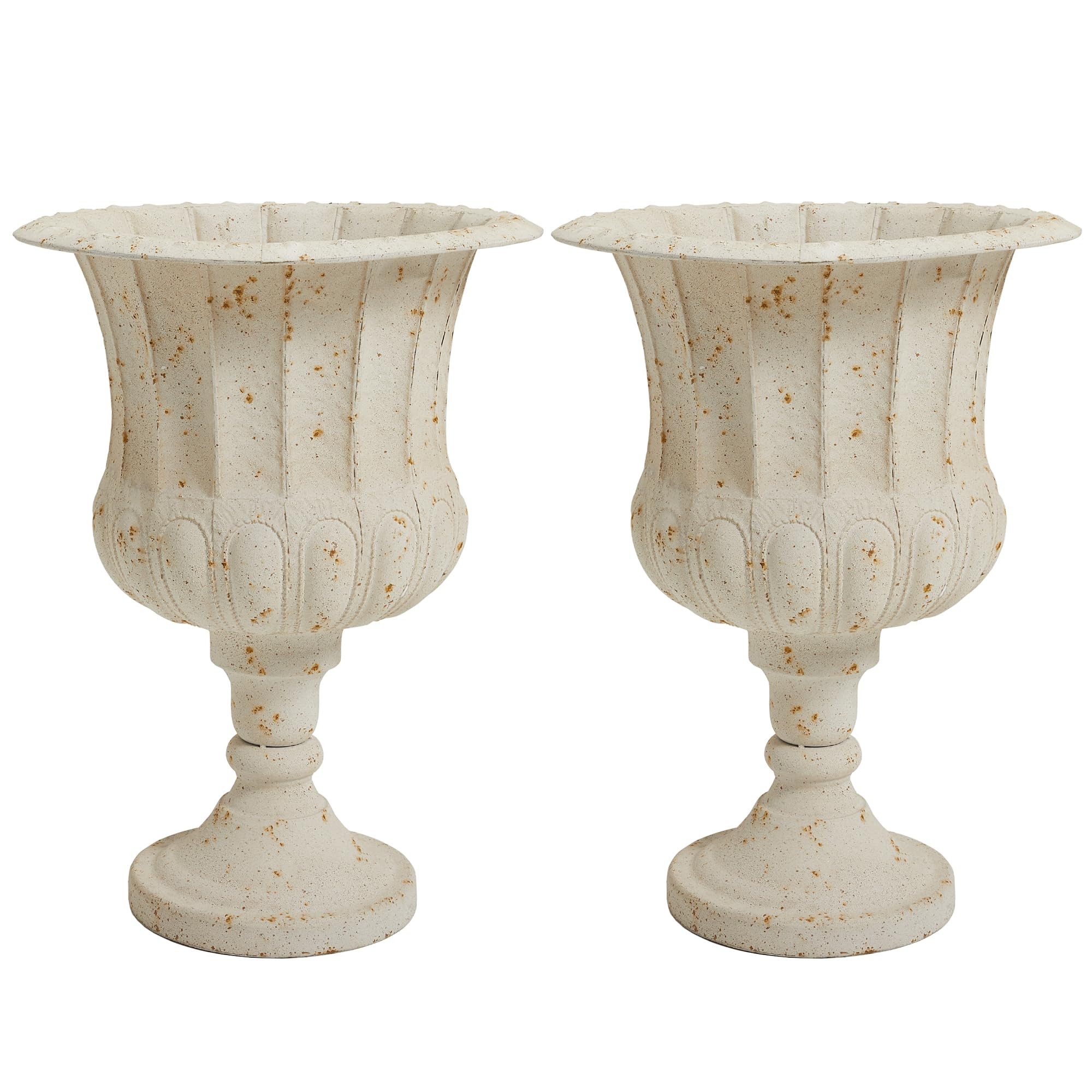 Worth Garden 25" H. Metal Urn Planters 2-Pack - White Classic Antique Iron Plant Pots - Large Dec... | Amazon (US)