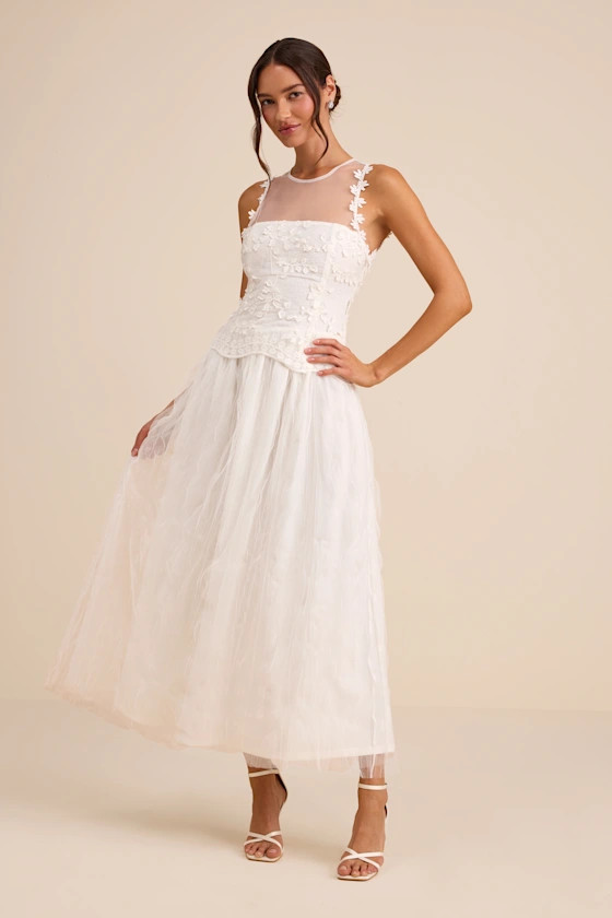 Bina White Embroidered Sleeveless Midi Dress | Lulus