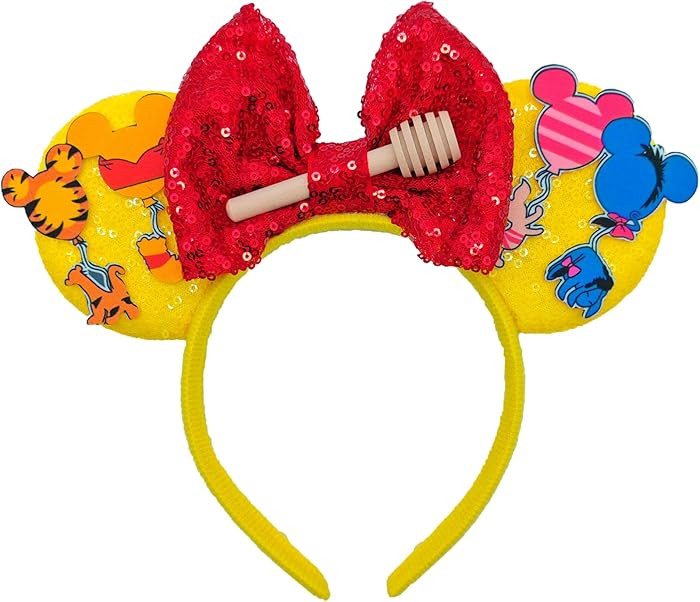 ZHENNAN Cute Pooh Bear Ears Headbands with Honey Stick, Pooh Bow Ear Hairbands Themed Events Birt... | Amazon (US)
