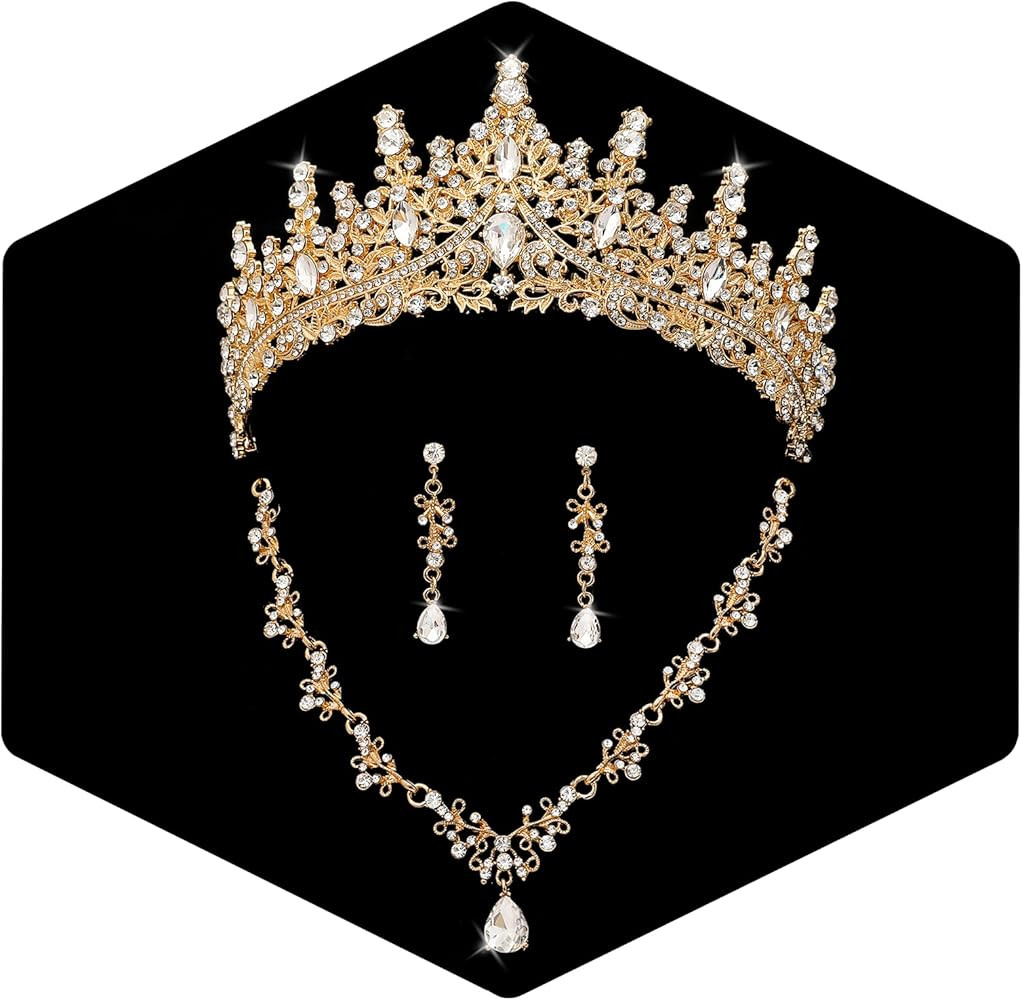 Tiaras and Crowns for women Bridal Jewelry Sets for Wedding Crystal Rhinestone Earrings Necklace ... | Amazon (US)
