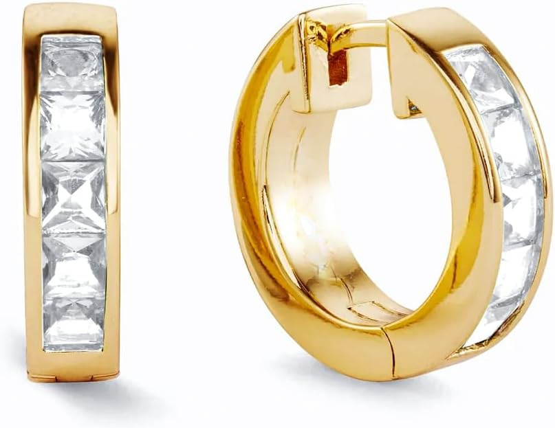 Yellow Gold Plated 925 Sterling Silver Square Princess Cut Iced 5A Cz Trendy Classic Unisex 14mm ... | Amazon (US)