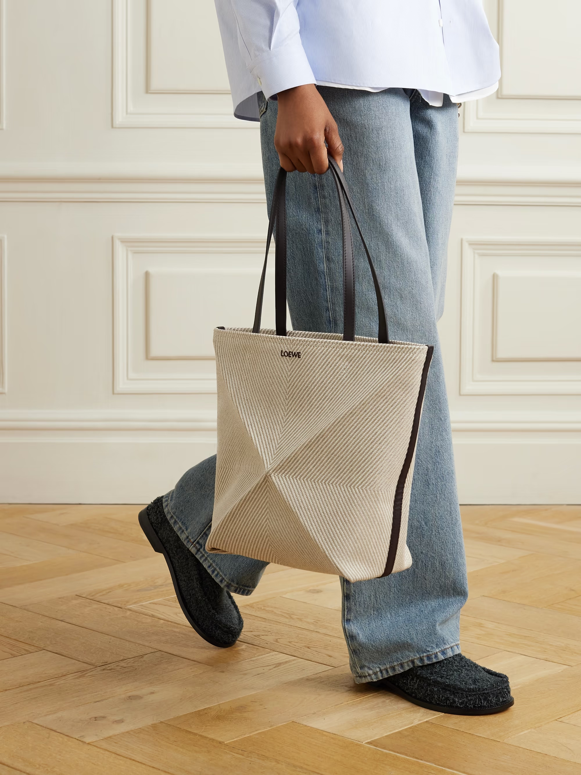 Puzzle Fold leather-trimmed canvas tote | NET-A-PORTER (UK & EU)