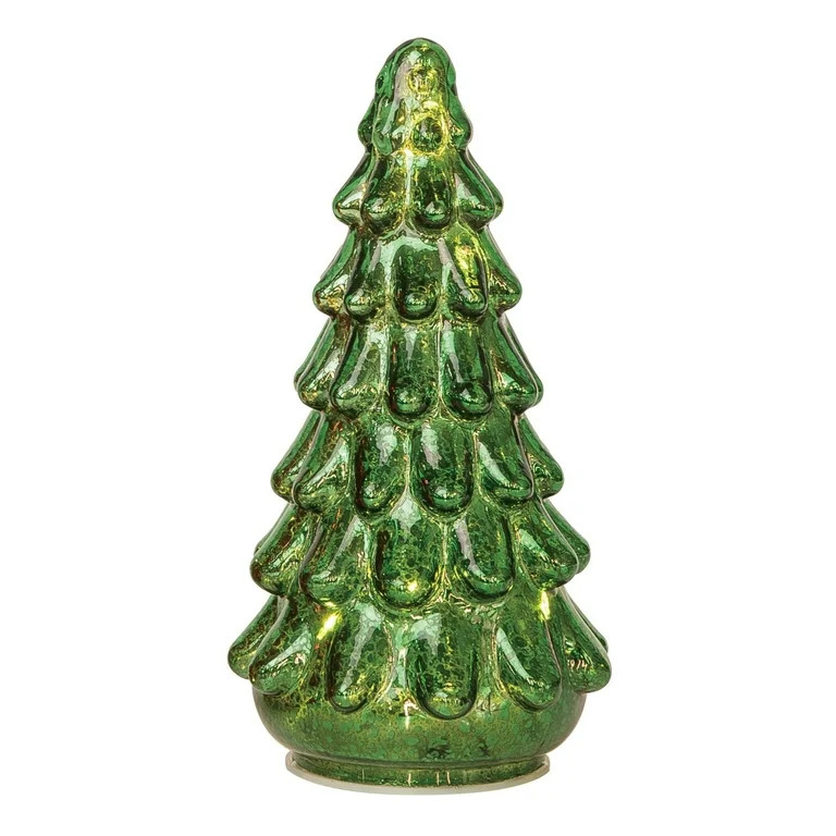 Contemporary Home Living 8.5" Lighted Green Glass Christmas Tree Tabletop Figurine | Walmart (US)