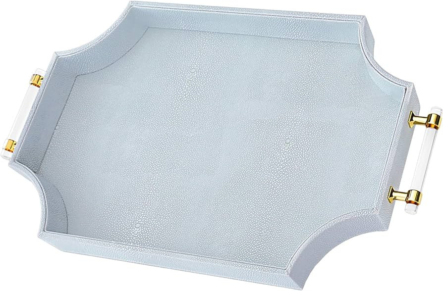 22.6'' × 13'' Coffee Table Tray Shagreen Decorative Tray for Ottoman Home Decor Serving Tray wit... | Amazon (US)