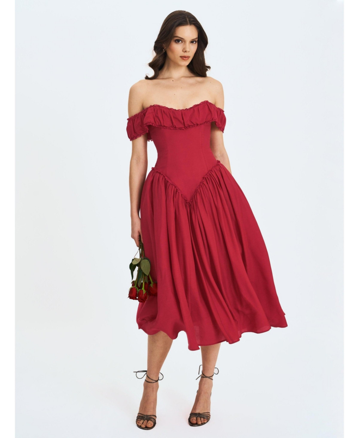 Miss Circle Women's Xavy Crimson Off-Shoulder Corset Midi Dress - Crimson | Macy's
