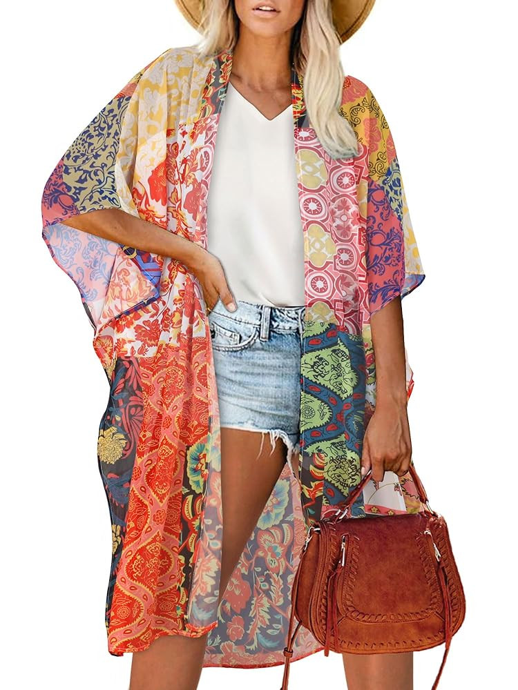 Women's Kimono Beach Cover up for Summer Bathing Suits Cardigans Casual Loose Swimwear | Amazon (US)