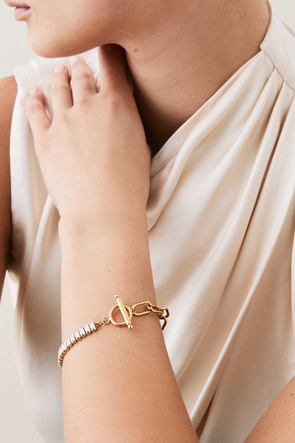 Gold Plated Half Chain Half Diamante Bracelet | Karen Millen US