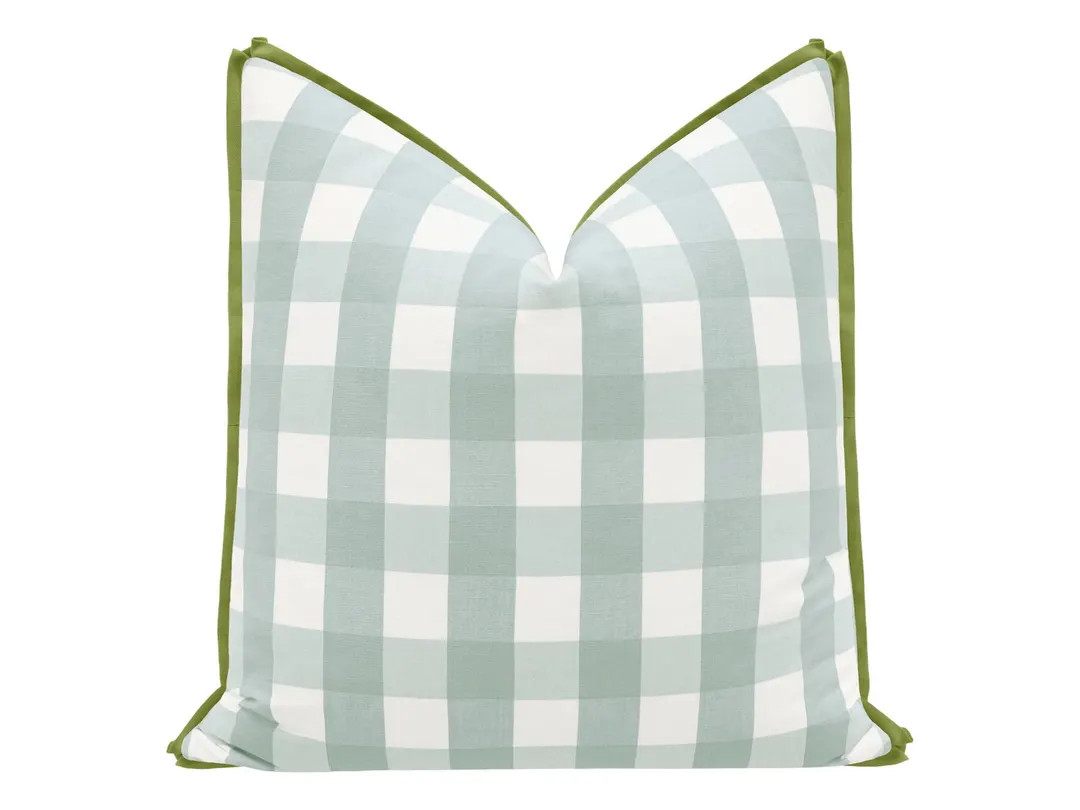 Charleston Check // Spa Blue With Butterfly Flange | Flange Pillow | Designer Pillow | Buffalo Ch... | Etsy (Global)