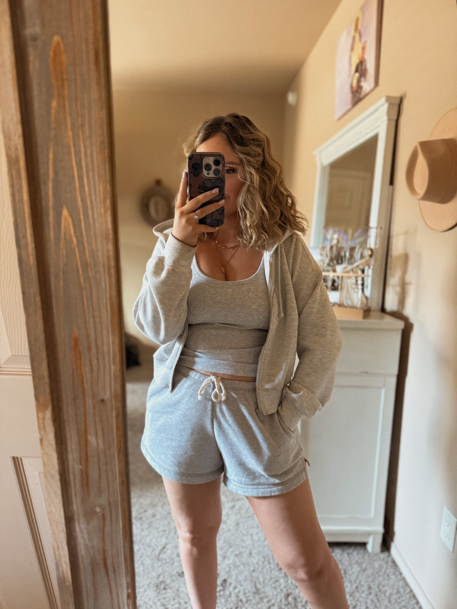 Mom comfy outfit today! Everything is true to size, and the shorts are forgiving and comfortable - and the tank has a built in bra! 10 out of 10 👌🔥 I’m 9 weeks postpartum and with a belly and I love these shorts.



Postpartum comfortable mom outfit outfits / mom style styles / postpartum grey sweats / terry cloth shorts daily ootd real mom outfits hoodie full zip up / new balance pink sneakers tennis shoes walking running shoes / comfy

#LTKgrwm #LTKmomlife #LTKootd