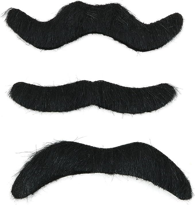 Skeleteen Self Adhesive Party Mustaches - Hairy Fake Black Sticker Mustache - 3 Piece Set | Amazon (US)