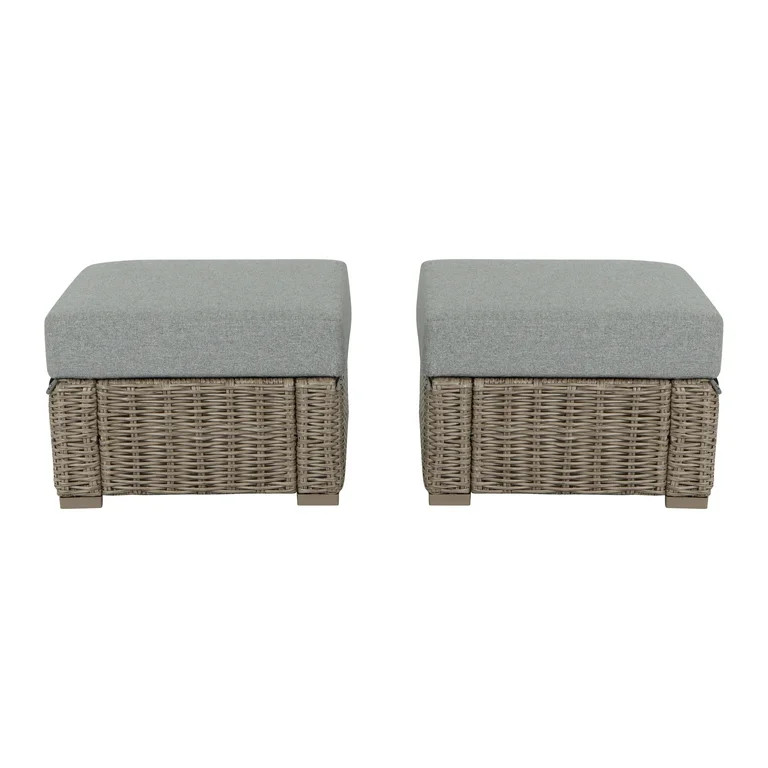 Better Homes & Gardens Bellamy Outdoor Wicker Ottomans, Natural Wicker, 2 Pack | Walmart (US)