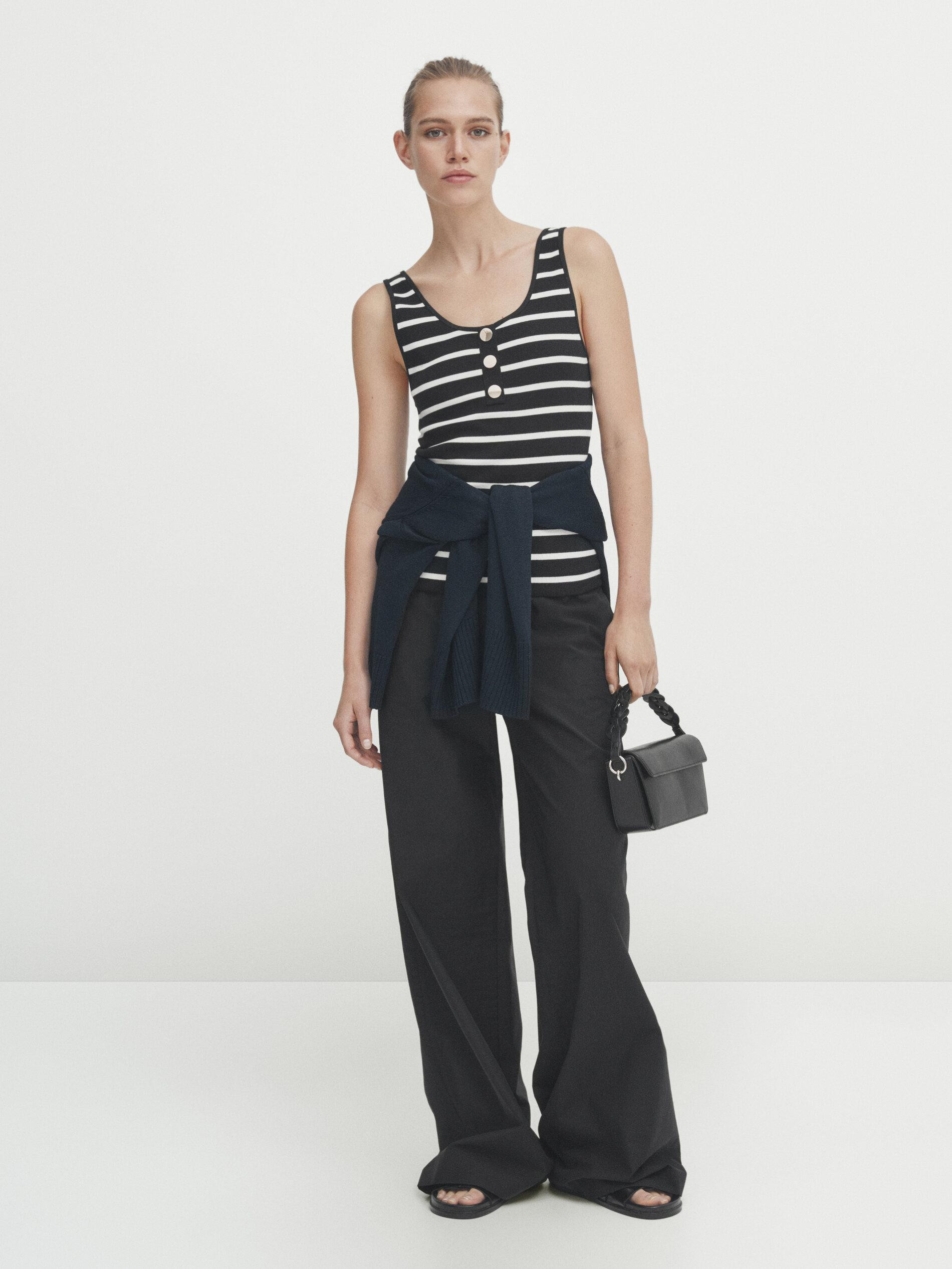 Strappy ribbed top with straps and buttons | Massimo Dutti US