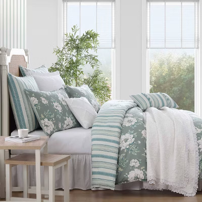 Laura Ashley Wisley Floral Green Full/Queen 7pc Comforter Sham Bonus Set | Target