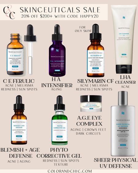 Skinceuticals on sale for 20% off if you spend $200+ and use code HAPPY20! The C E Ferulic is my favorite serum I use because it’s anti aging, antioxidant and helps protect your skin against pollutants. The blemish + age defense is what cured my adult acne in two weeks. 

#LTKbeauty #LTKsalealert