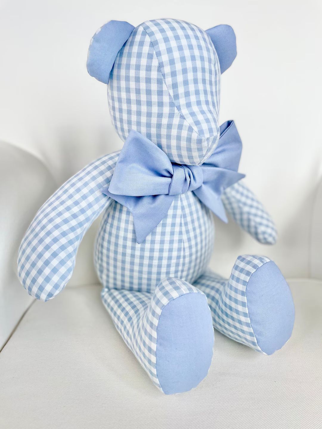 MADE to ORDER - Henry - Handmade Blue Gingham Teddy Bear with Soft Blue Accents | Etsy (US)