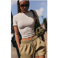 Grey Melange Soft Cotton Short Sleeve Top | PrettyLittleThing UK