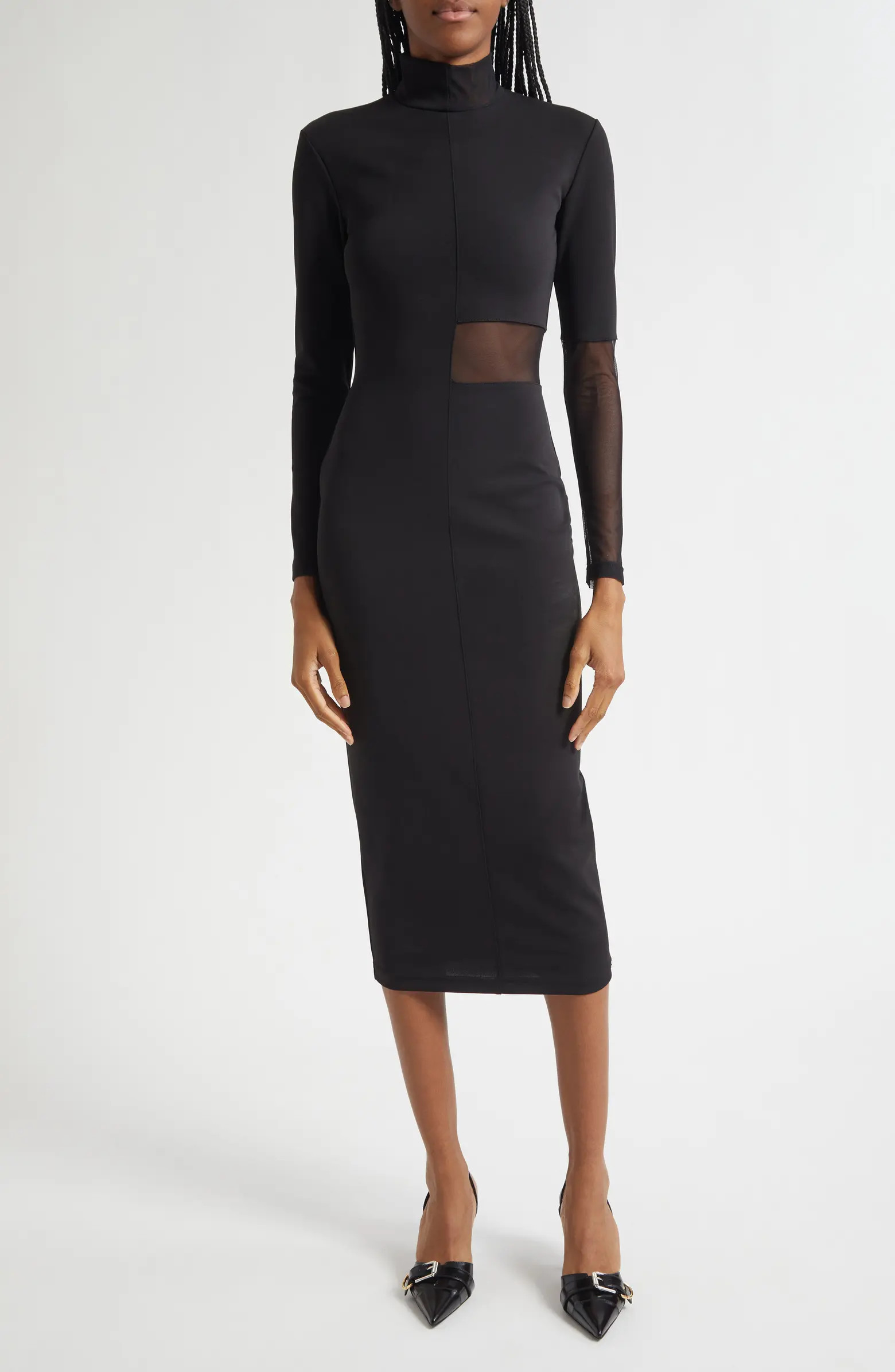 ISRAELLA KOBLA Ezereen Sheer Detail Long Sleeve Midi Dress | Nordstrom | Nordstrom