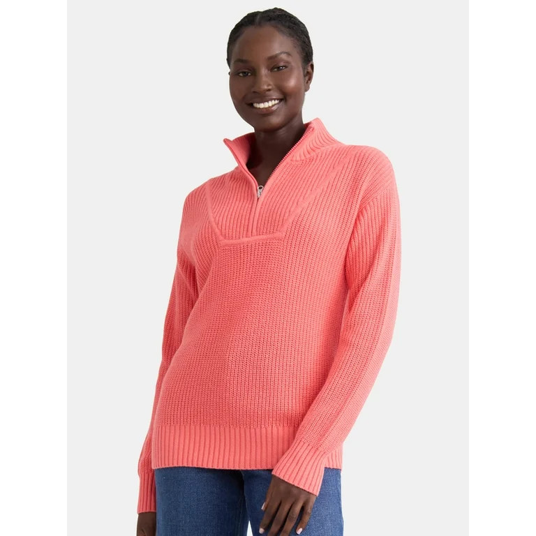 Time and Tru Women's Half Zip Pullover Sweater, Midweight, Sizes XS-XXXL - Walmart.com | Walmart (US)