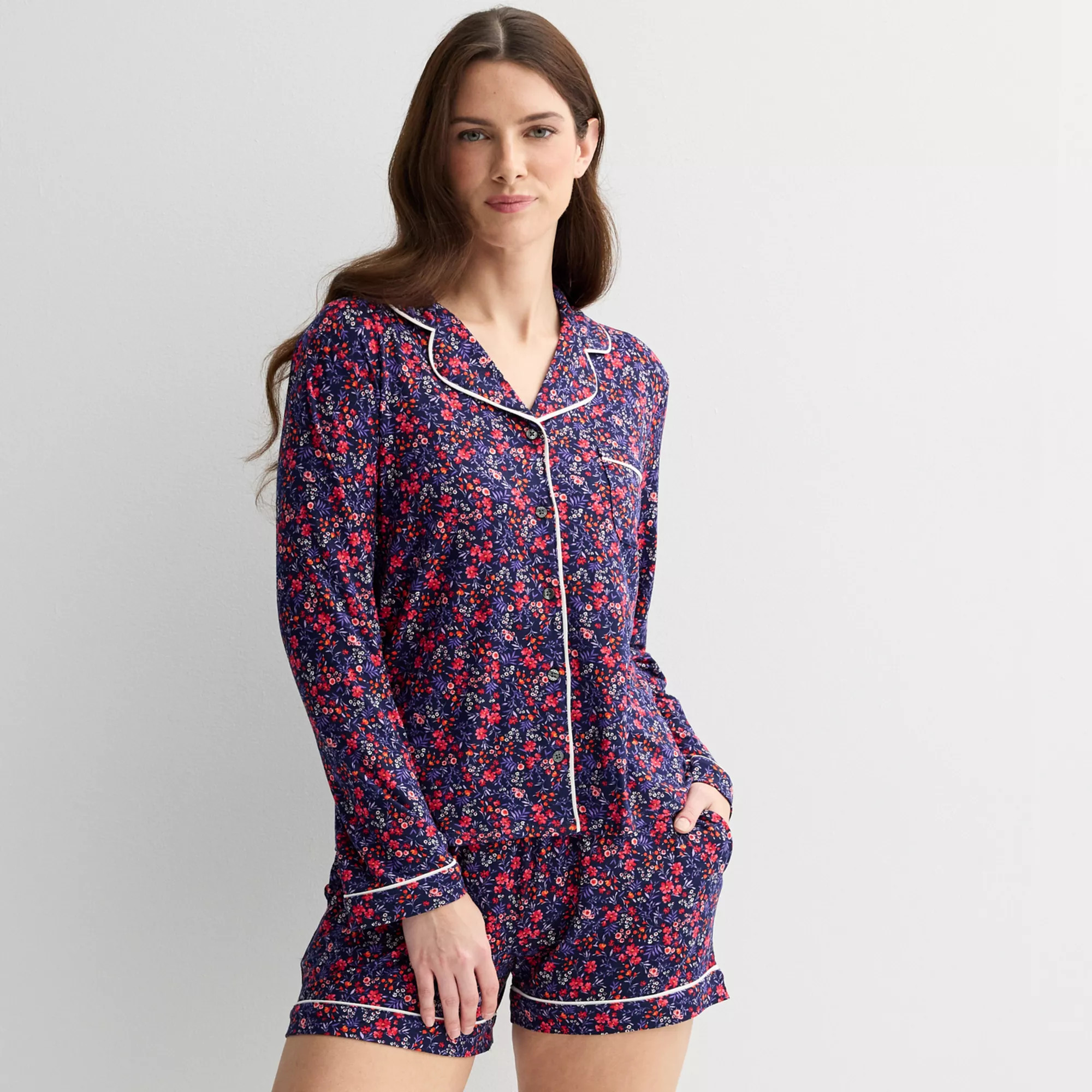 Women's Draper James 2-Piece Cozy Long Sleeve Pajama Top and Pajama Shorts Set | Kohl's