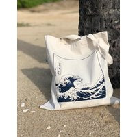 Kanagawa Wave Cotton Tote Bag, Japanese Art | Etsy (US)