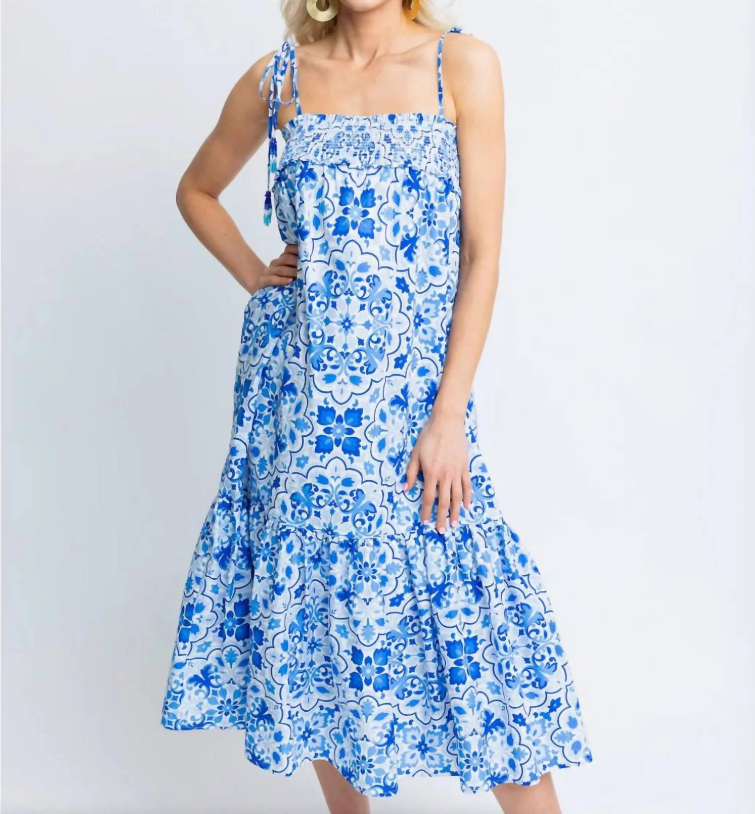 Amalfi Poplin Smock Maxi Dress In Blue | Shop Simon