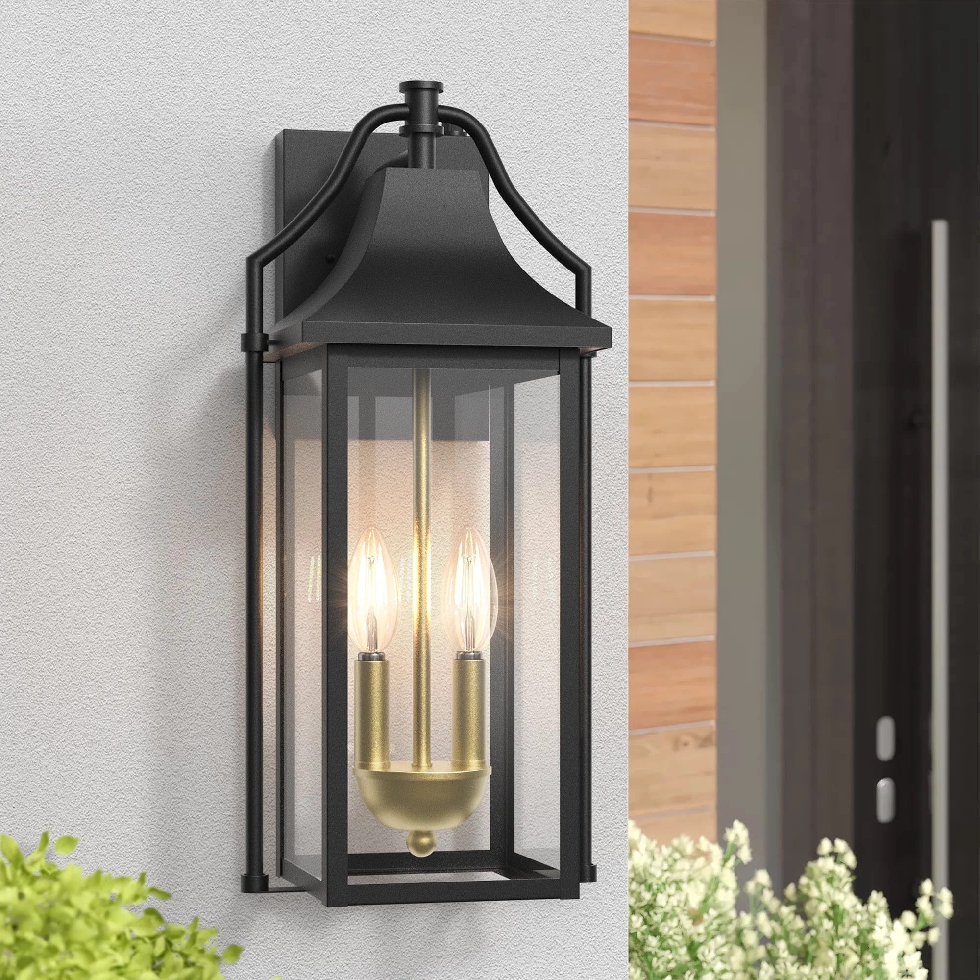 Lawyettle Dusk to Dawn Outdoor Wall Lantern 2-Light, 18" Large Outside Wall Sconce, Modern Black ... | Walmart (US)