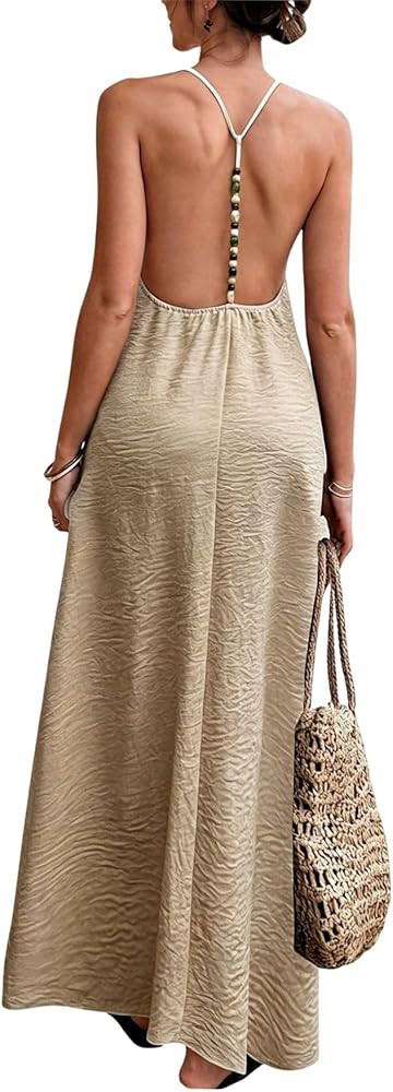 Verdusa Women's Backless Cami Dresses Linen Maxi Dress Sundress Open Back Vacation Beach Summer O... | Amazon (US)