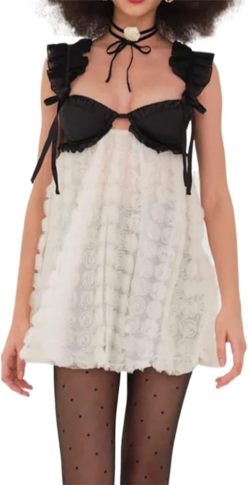 Women Chic Vintage Lace Cute Fairy Dress Sleeveless Spaghetti Strap Grunge 90S Aesthetic E-Girl M... | Amazon (US)