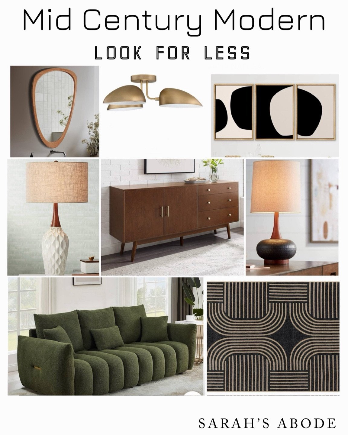 Mid Century Modern Look For Less!  My favorite picks with affordable prices for that MCM look!!

Mid century mirror. Modern mirror. Modern chandelier. Modern ceiling light. Modern art. abstract art. Mcm lamp. White lamp. Vintage lamp. Console. TV. Modern sofa. Modern couch. Gwen sofa. Mcm rug. Modern rug. Geometric rug  

#LTKStyleTip #LTKFamily #LTKHome