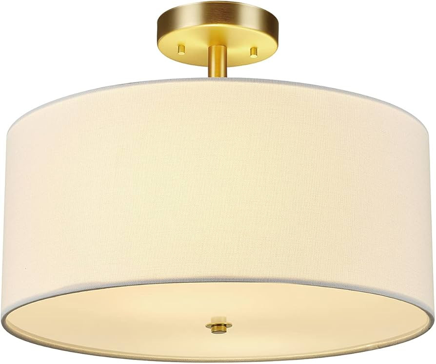 Globe Electric 61273 Maria 1-Light Flush Mount Ceiling Light, Matte Brass, White Fabric Shade, Bu... | Amazon (US)