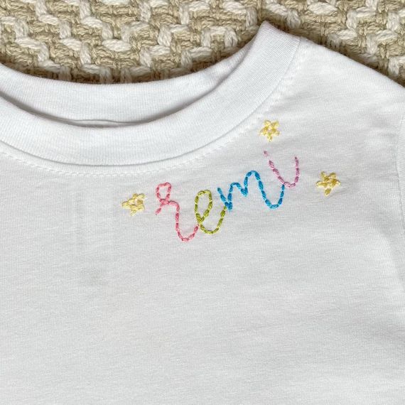 Rainbow Name White Short Sleeve T-shirt  Hand Embroidered | Etsy | Etsy (US)