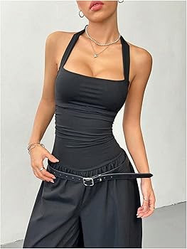 Verdusa Women's Tie Back Wide Leg Jumpsuits Ruched Sleeveless Halter One Piece Brunch Outfits | Amazon (US)