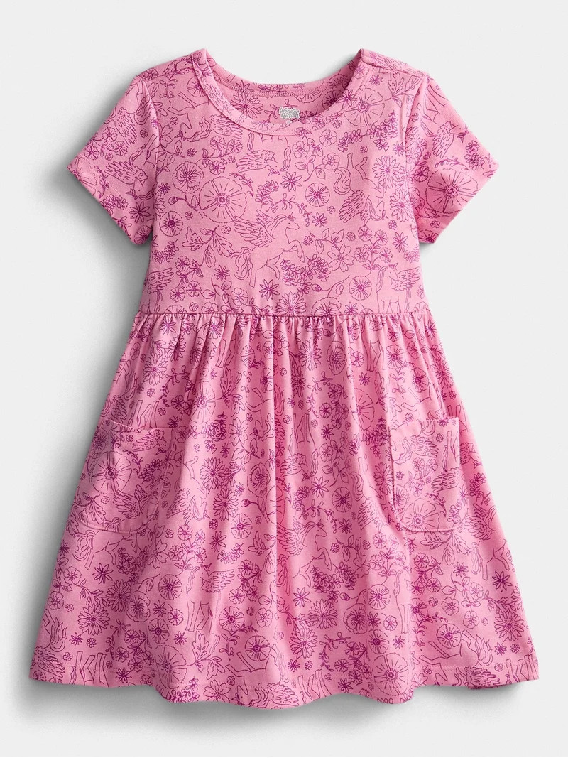 Wonder Nation Baby and Toddler Girls Printed Short Sleeve Dress, Sizes 0M-5T | Walmart (US)