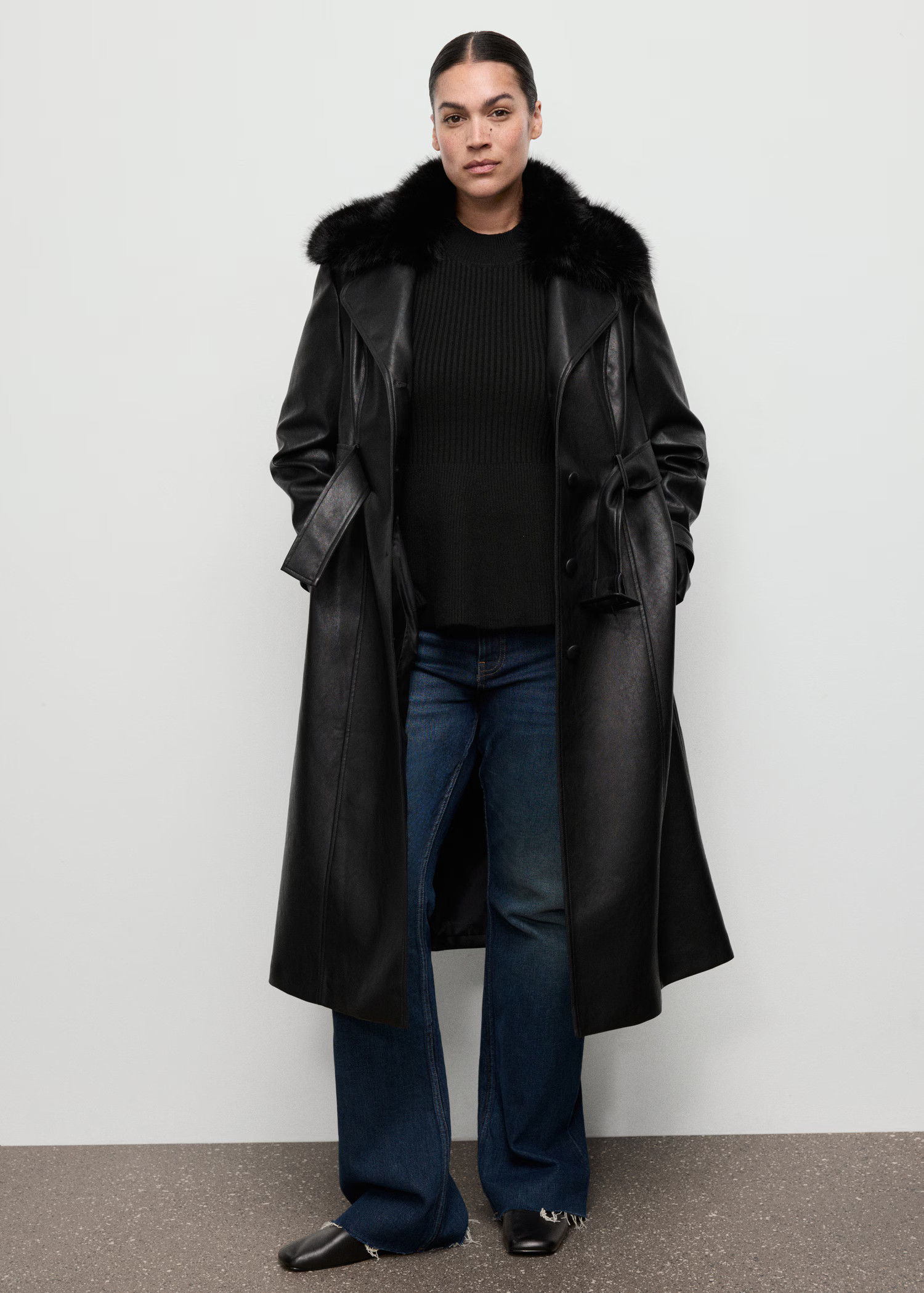 Faux-leather coat with fur collar - Women | MANGO USA | Mango (US/MX/AU)