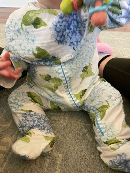 Ellie’s ootd. Hydrangea baby pajamas and bib 