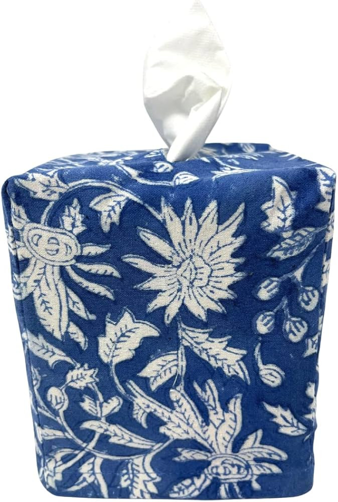 Tissue Box Cover | Tissue Holder | Square | Handmade with Block-Printed Fabric from India | House... | Amazon (US)
