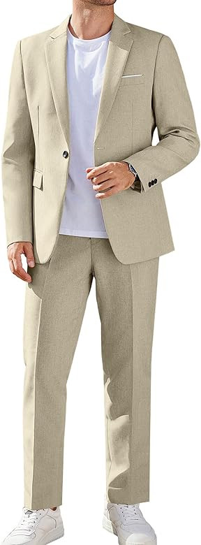 COOFANDY Men Suits Classic Fit 2 Piece Suit Set One Button Casual Blazer Wedding Bussiness Suit S... | Amazon (US)